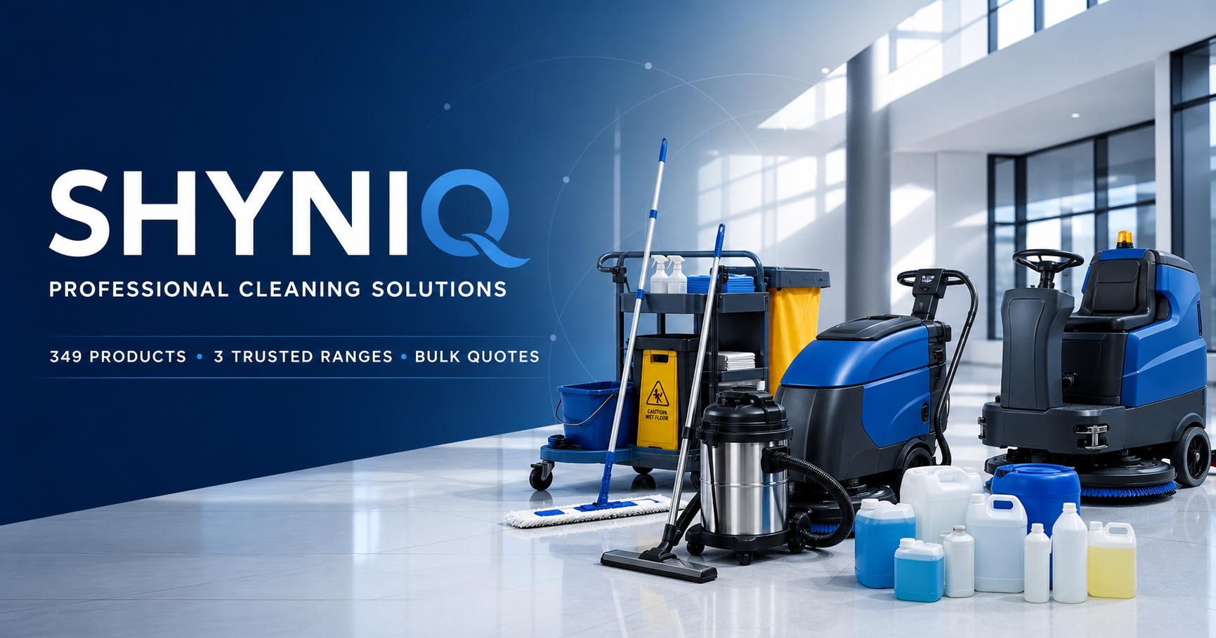 SHYNIQ professional cleaning solutions with janitorial equipment, floor-cleaning machines and cleaning chemicals